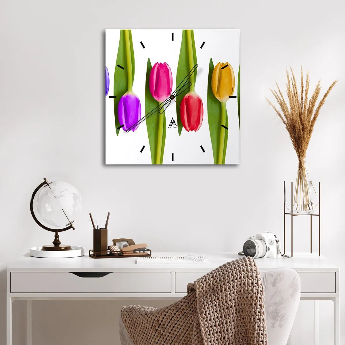 Horloge murale - Pendule murale - Composition arc-en-ciel - 30x30 cm