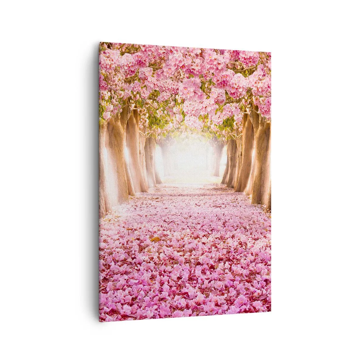 Impression sur toile - Image sur toile - Une avenue d'arbres fleuris aux tons roses - 70x100cm - La route du paradis - Décoration murale moderne pour le salon et la chambre ARTTOR