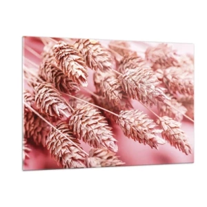 Impression sur verre - Image sur verre - Épis de maïs séchés dans des tons de rose sur fond pastel - 120x80cm - Une cascade florale en rose - Décoration murale moderne pour le salon et la chambre ARTTOR