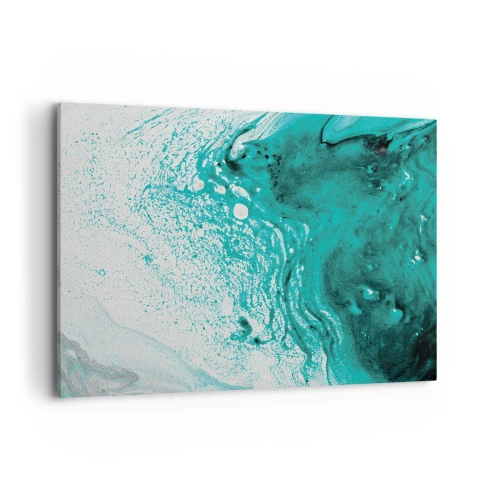 Impression sur toile - Image sur toile - Composition abstraite dans des tons turquoise sur fond blanc - 100x70cm - Se fondre dans le bleu et le turquoise - Décoration murale moderne pour le salon et la chambre ARTTOR