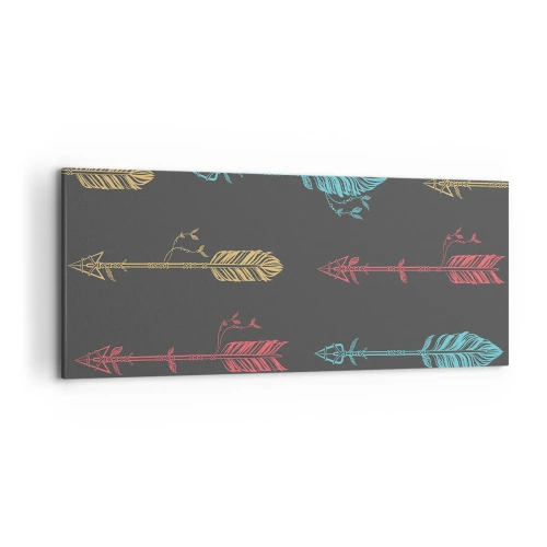 Impression sur toile - Image sur toile - Motif de flèche stylisée aux couleurs pastel sur fond sombre - 120x50cm - Dans l'ordonnance - Décoration murale moderne pour le salon et la chambre ARTTOR
