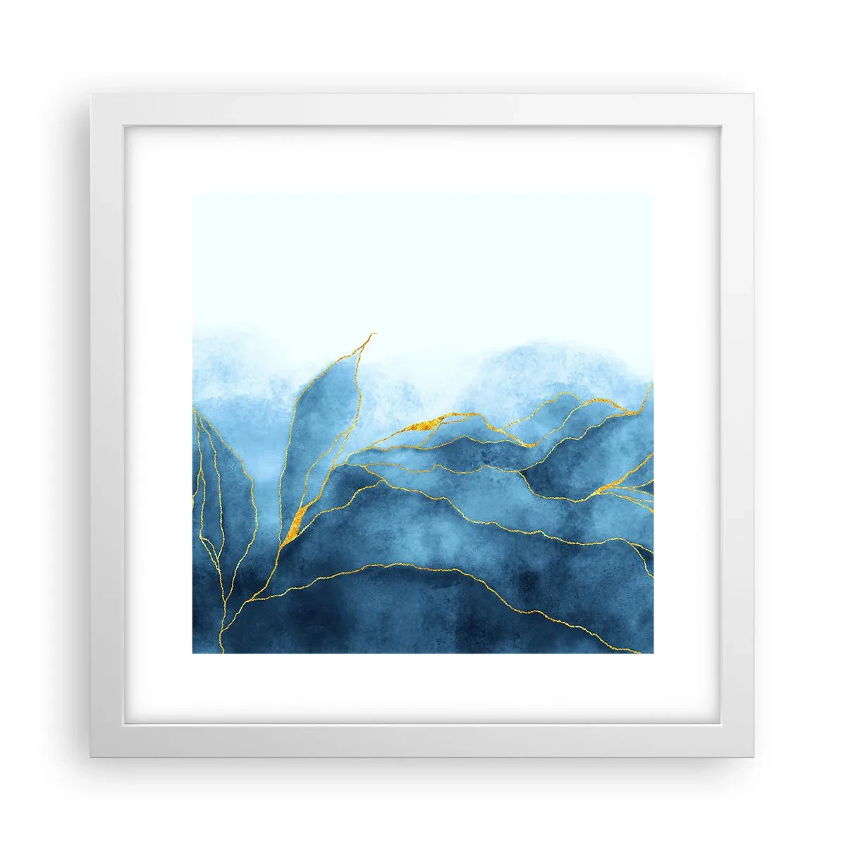 Affiche dans un cadre blanc - Poster - Bleu doré - 30x30 cm