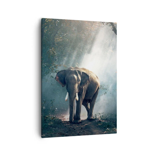 Impression sur toile - Image sur toile - Éléphant dans la lumière de la forêt - 50x70cm - Une balade tranquille - Décoration murale moderne pour le salon et la chambre ARTTOR