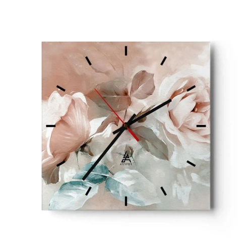 Horloge murale - Pendule murale - Roses délicates aux tons pastel sur fond clair - 30x30cm - L'esprit du romantisme - Décoration murale moderne pour le salon et la chambre ARTTOR