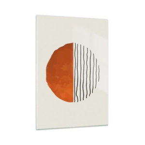 Impression sur verre - Image sur verre - Soleil minimaliste sur la ligne des vagues - 50x70cm - Dans un climat japonnais - Décoration murale moderne pour le salon et la chambre ARTTOR