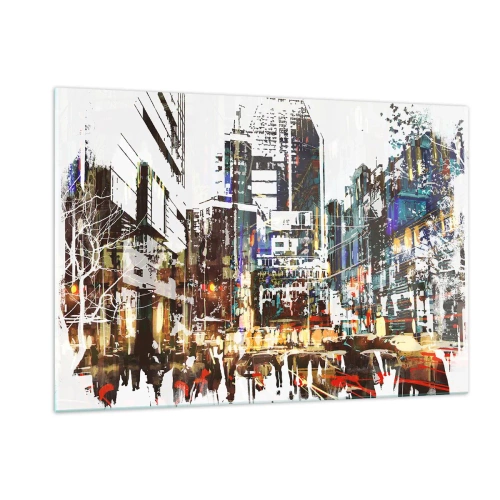 Impression sur verre - Image sur verre - Lumières colorées de la ville dans un style artistique et scintillant - 120x80cm - Une ville chatoyante - Décoration murale moderne pour le salon et la chambre ARTTOR