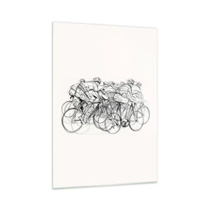 Impression sur verre - Image sur verre - Croquis d'un groupe de cyclistes lors d'une course sur fond blanc - 50x70cm - Ensemble en équipe - Décoration murale moderne pour le salon et la chambre ARTTOR