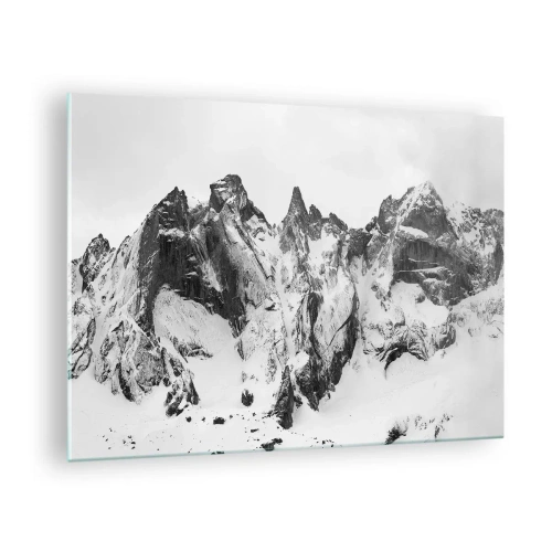 Impression sur verre - Image sur verre - Des sommets enneigés en noir et blanc - 70x50cm - Crête dangereuse de granit - Décoration murale moderne pour le salon et la chambre ARTTOR