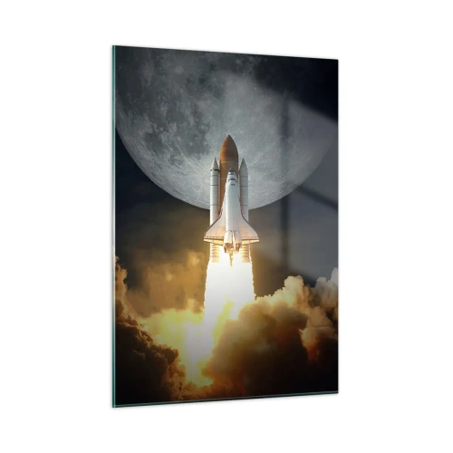 Impression sur verre - Image sur verre - Lancement d'une fusée spatiale avec en arrière-plan la lune et le ciel nocturne. - 50x70cm - Le début d'une aventure surnaturelle - Décoration murale moderne pour le salon et la chambre ARTTOR
