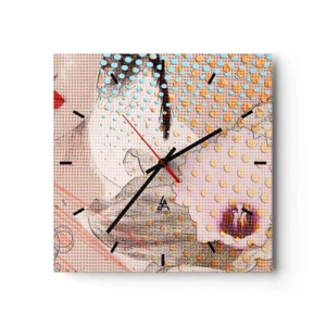 Horloge murale - Pendule murale - Œuvre d'art abstraite avec un motif de bouche et d'orchidée - 30x30cm - Héroïne de bande dessinée - Décoration murale moderne pour le salon et la chambre ARTTOR