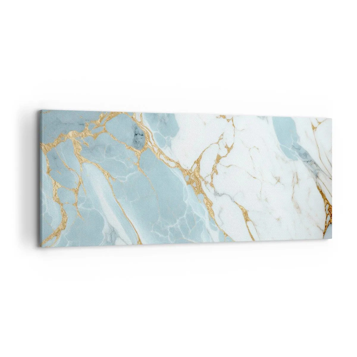 Impression sur toile - Image sur toile - Motifs en marbre bleu et blanc avec des veines dorées ajoutées - 120x50cm - Richesse en pierre - Décoration murale moderne pour le salon et la chambre ARTTOR