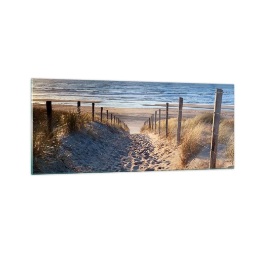 Impression sur verre - Image sur verre - Le bruit de la mer, le chant des oiseaux, une plage sauvage parmi les herbes… - 100x40 cm
