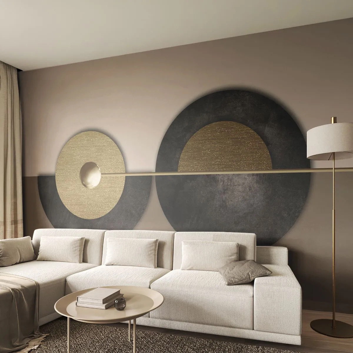 Papier Peint Photo Premium Canvas - Variations autour du cercle - roues, Abstraction, Art Déco - 350x256 cm