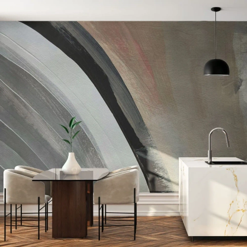 Papier Peint Photo Premium Canvas - Composition : arc de noir et gris - Abstraction, Morceau, Art moderne - 350x256 cm