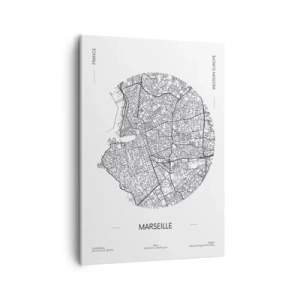 Impression sur toile - Image sur toile - Carte de Marseille dans un style minimaliste - 50x70cm - Anatomie de Marseille - Décoration murale moderne pour le salon et la chambre ARTTOR