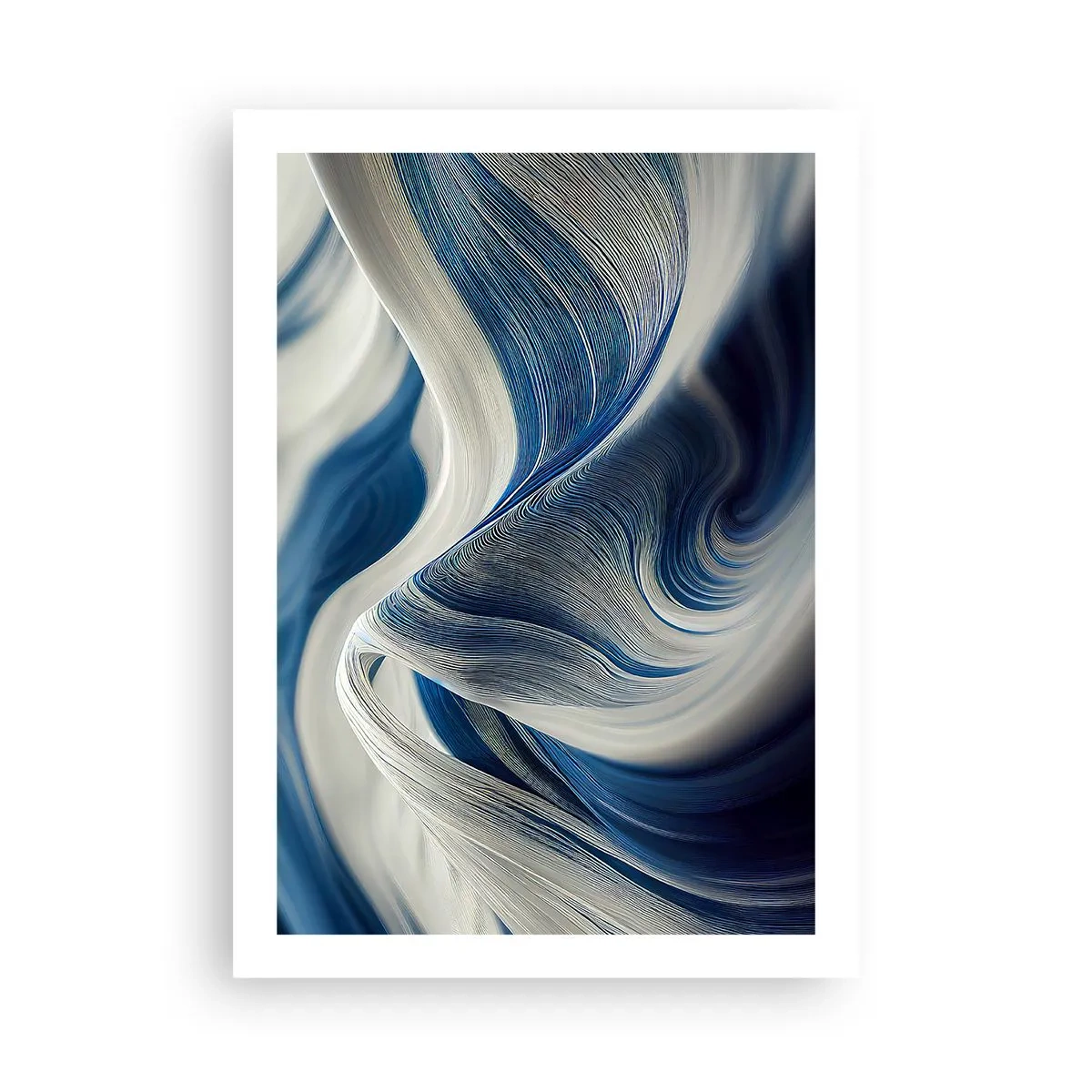Affiche - Poster - Vagues abstraites dans des tons bleu marine et blanc - 50x70cm - La fluidité du bleu et du blanc - Décoration murale moderne pour le salon et la chambre ARTTOR