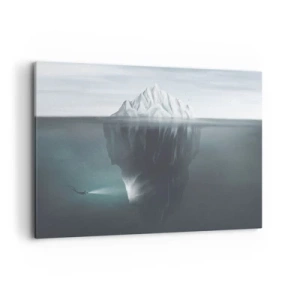 Impression sur toile - Image sur toile - Un iceberg dans l'eau avec un plongeur et un projecteur sous la surface. - 100x70cm - Mystère sous-marin - Décoration murale moderne pour le salon et la chambre ARTTOR