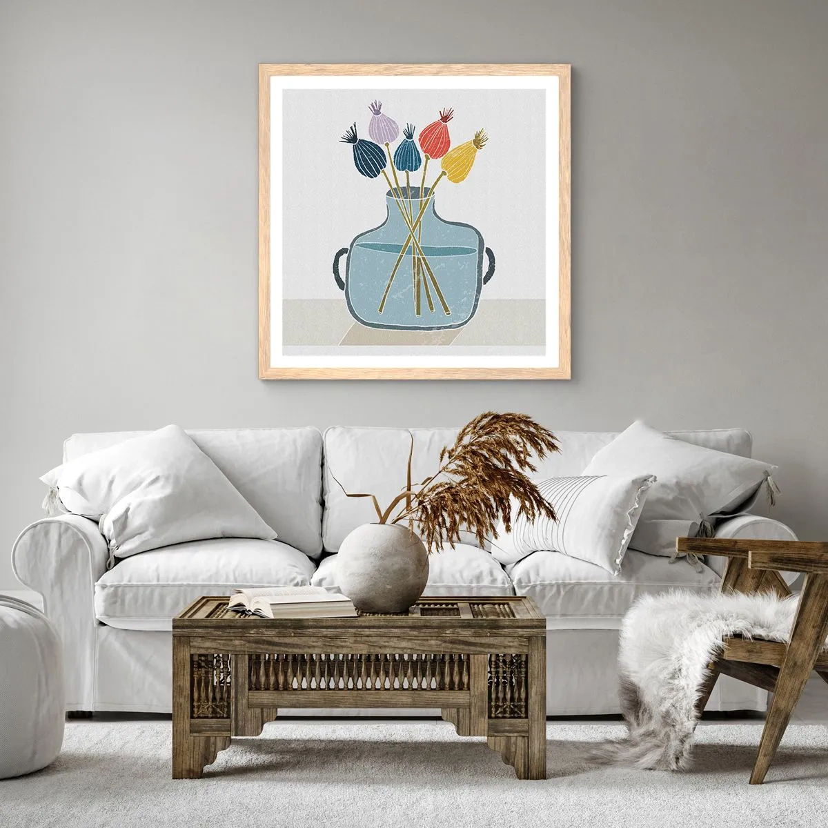 Affiche dans un chêne clair - Poster - Comme s'il avait semé des graines de pavot - 40x40 cm