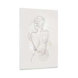Impression sur verre - Image sur verre - Un croquis minimaliste d'une silhouette féminine sur un fond clair. - 80x120cm - Comme un instrument sensible - Décoration murale moderne pour le salon et la chambre ARTTOR