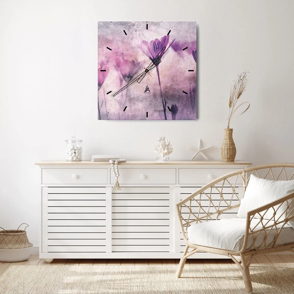 Horloge murale - Pendule murale - Fleurs délicates dans des tons violets sur fond clair - 30x30cm - Rêve de fleurs - Décoration murale moderne pour le salon et la chambre ARTTOR