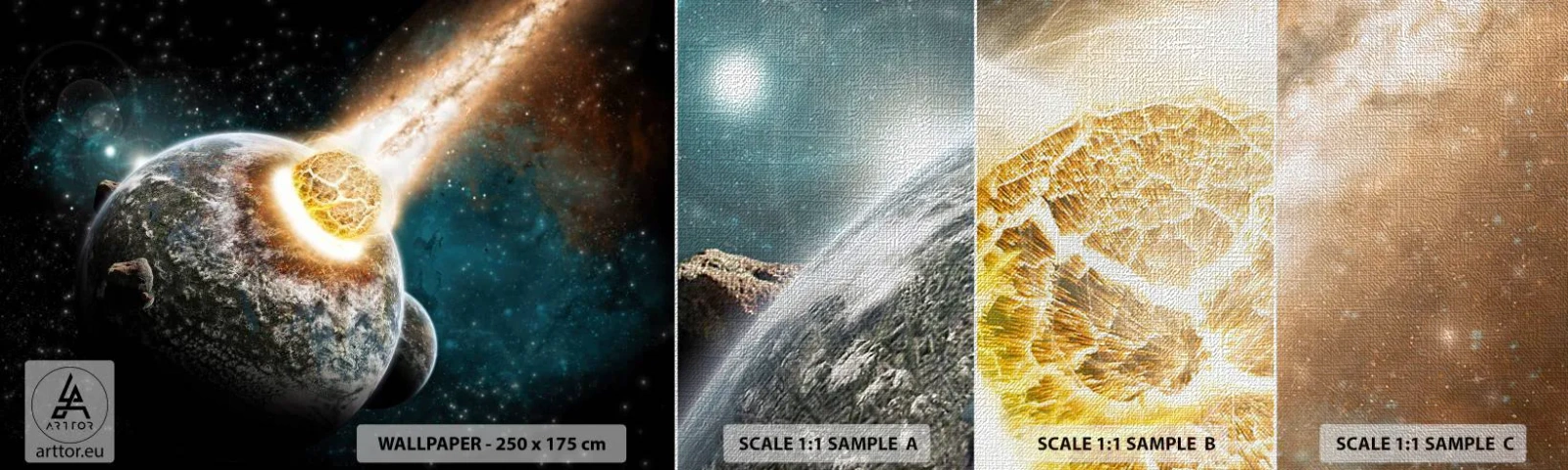 Échantillon de Papier Peint Premium Canvas - Destruction ou naissance? - Abstraction, Cosmos, Comète - 100x30 cm