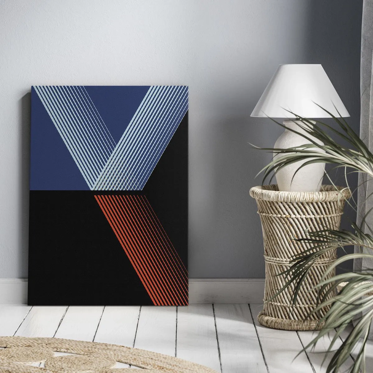 Impression sur toile - Image sur toile - Lignes géométriques dans les tons de rouge et de bleu - 50x70cm - Histoire simple - Décoration murale moderne pour le salon et la chambre ARTTOR