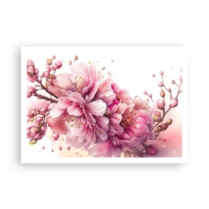 Affiche - Poster - De délicates fleurs de cerisier en pleine floraison sur un fond clair - 100x70cm - Fleur florissante de cerisier - Décoration murale moderne pour le salon et la chambre ARTTOR