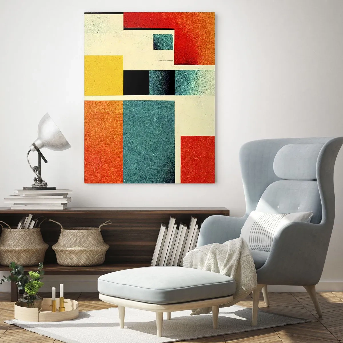 Impression sur verre - Image sur verre - Rectangles géométriques colorés de style rétro - 50x70cm - Abstraction géométrique – bonne énergie - Décoration murale moderne pour le salon et la chambre ARTTOR