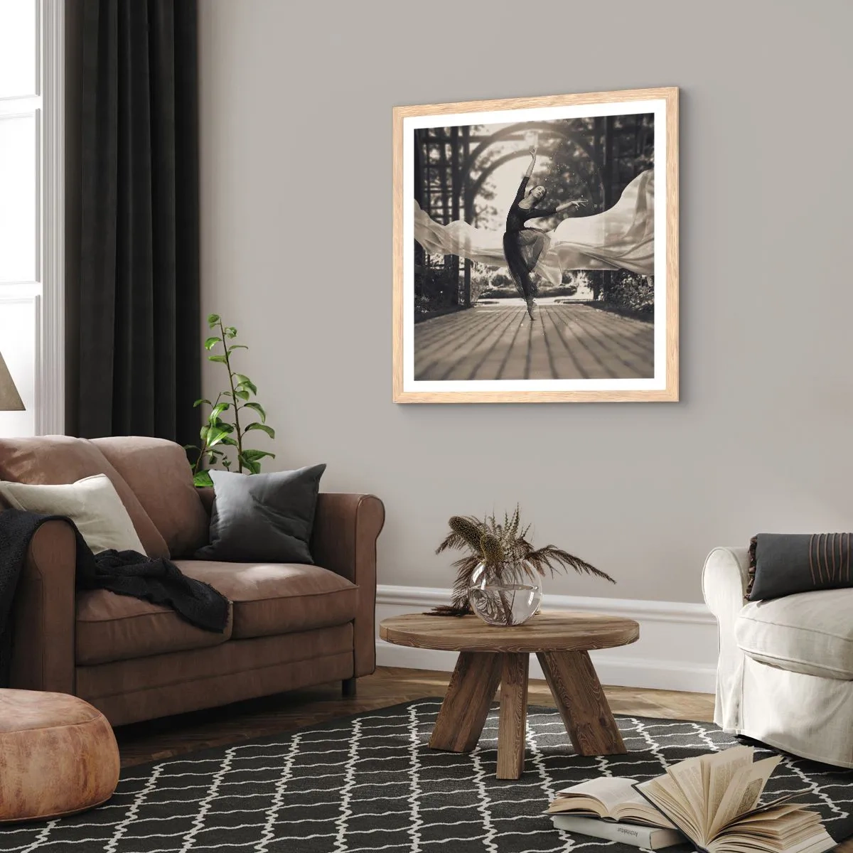 Affiche dans un chêne clair - Poster - La danse de l'esprit jardin - 30x30 cm