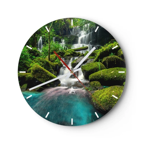 Horloge murale - Pendule murale - Turquoise, saphirs et argent liquide - 40x40 cm