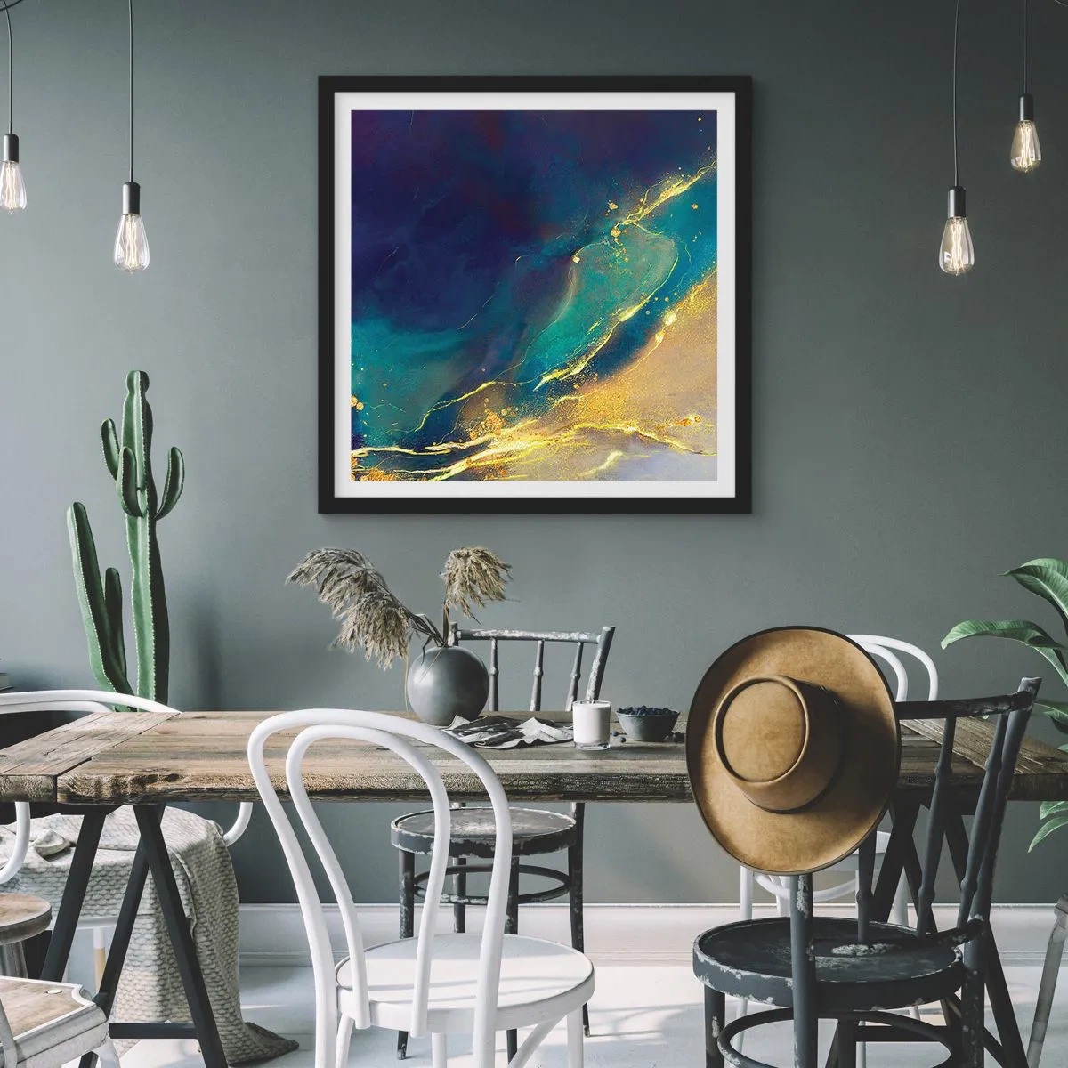 Affiche dans un cadre noir - Poster - Coulée d'or - 50x50 cm