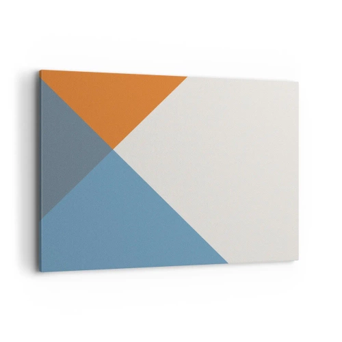 Impression sur toile - Image sur toile - Triangles géométriques dans les tons de bleu et d'orange - 100x70cm - Sous cette angle.... - Décoration murale moderne pour le salon et la chambre ARTTOR