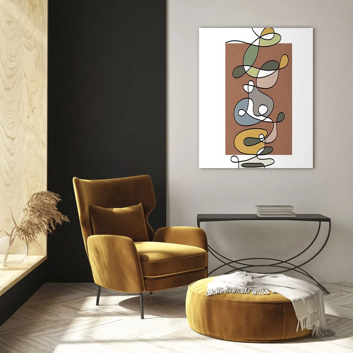 Impression sur verre - Image sur verre - Abstraction colorée avec des taches et des lignes - 80x120cm - Une abstraction qui mérite le sourire - Décoration murale moderne pour le salon et la chambre ARTTOR