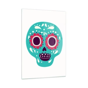 Impression sur verre - Image sur verre - Un crâne coloré décoré de motifs sur un fond clair - 50x70cm - La vie – du plaisir jusqu'à la mort - Décoration murale moderne pour le salon et la chambre ARTTOR