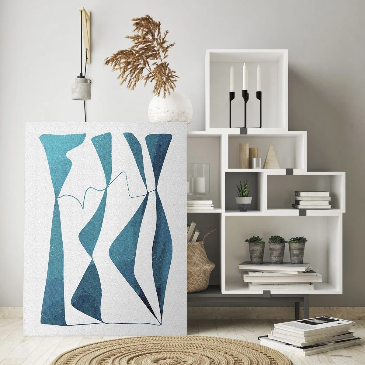 Impression sur verre - Image sur verre - Vagues et formes turquoise sur fond blanc - 50x70cm - Abstraction : composé turquoise - Décoration murale moderne pour le salon et la chambre ARTTOR
