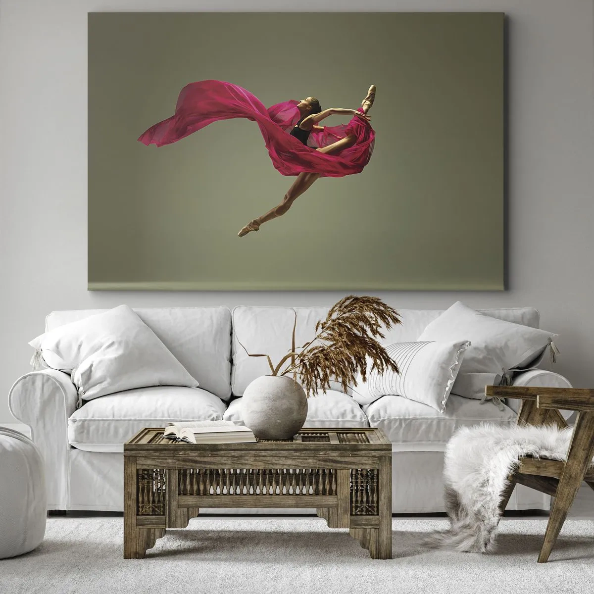 Impression sur toile - Image sur toile - Danseuse de ballet dans une pose dynamique avec du tissu rose - 70x50cm - Flamme dansante - Décoration murale moderne pour le salon et la chambre ARTTOR