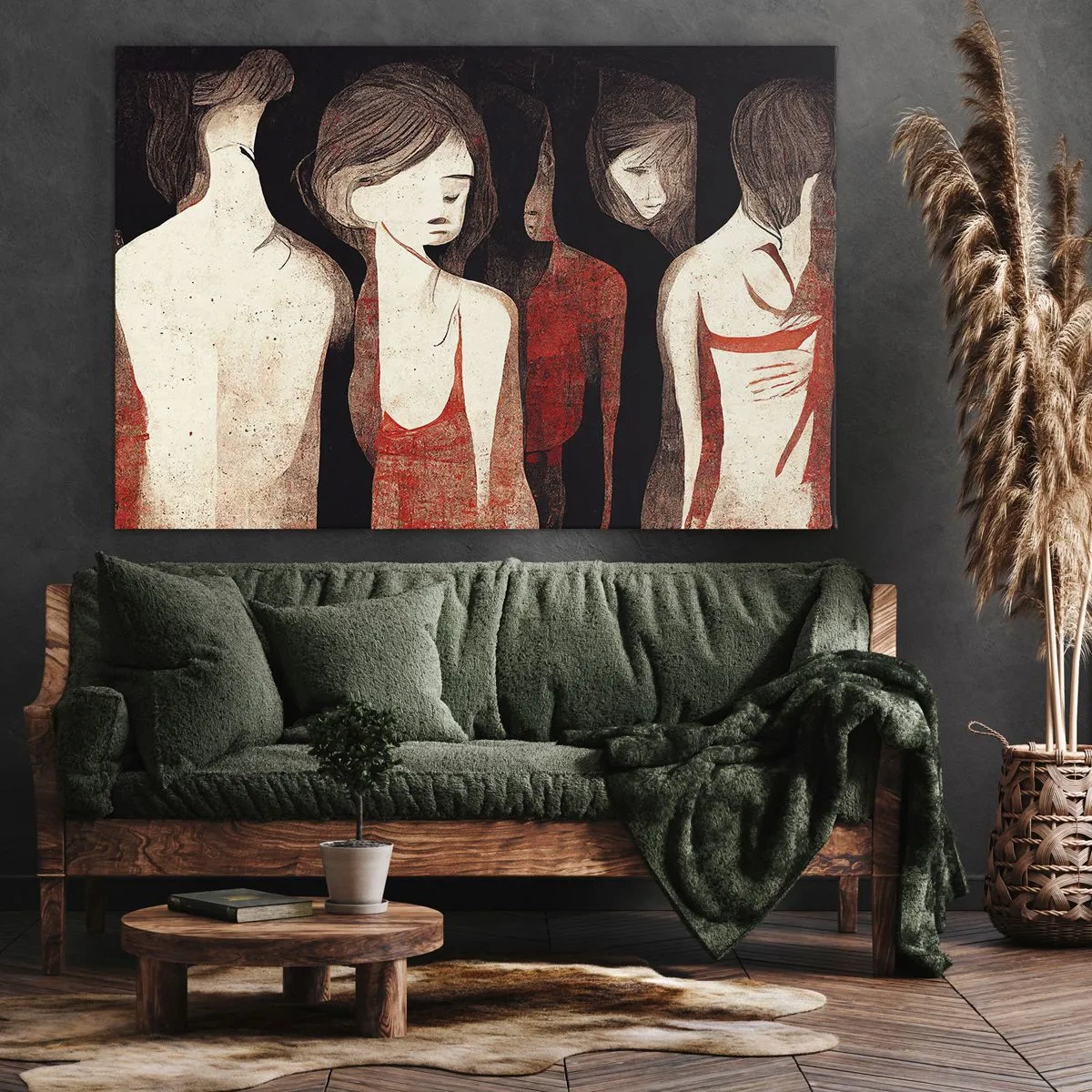 Impression sur toile - Image sur toile - Figures artistiques dans une composition abstraite - 70x50cm - Madones des ténèbres - Décoration murale moderne pour le salon et la chambre ARTTOR