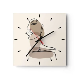 Horloge murale - Pendule murale - Visage de femme minimaliste avec des taches abstraites - 30x30cm - S'écouter - Décoration murale moderne pour le salon et la chambre ARTTOR