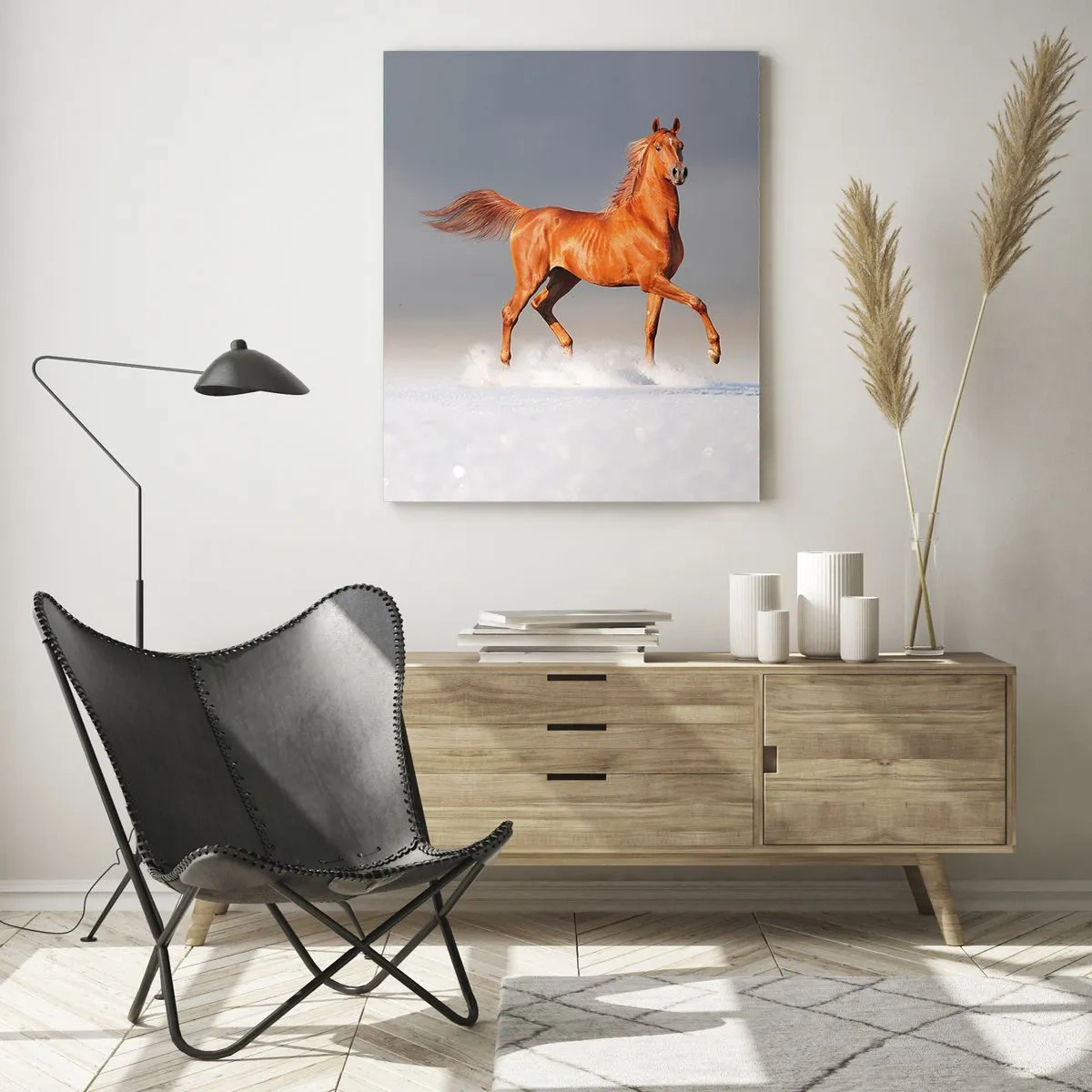 Impression sur verre - Image sur verre - Un cheval au galop contre un ciel bleu - 70x100cm - La grâce dansante - Décoration murale moderne pour le salon et la chambre ARTTOR