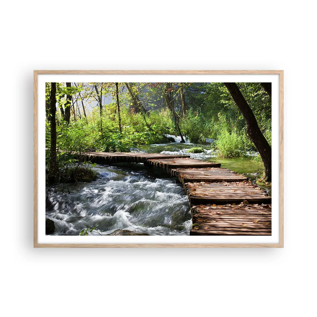 Affiche dans un chêne clair - Poster - Au-dessus de la cascade mousseuse - 100x70 cm