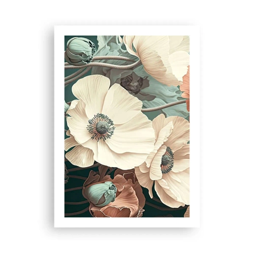 Affiche - Poster - Fleurs délicates aux tons pastel sur fond sombre - 50x70cm - Le murmure des coquelicots - Décoration murale moderne pour le salon et la chambre ARTTOR