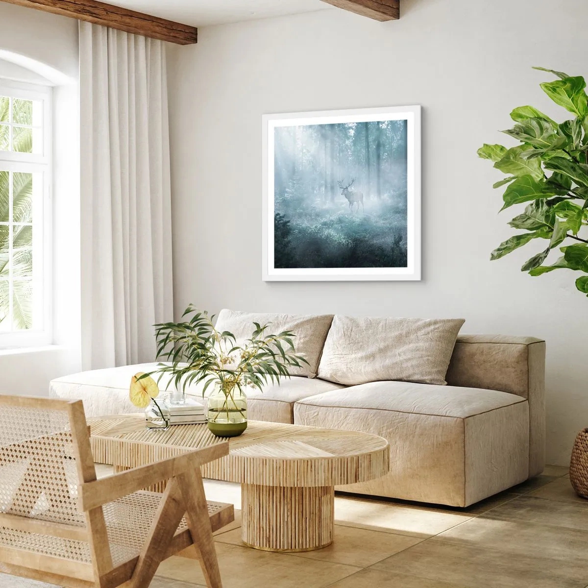 Affiche dans un cadre blanc - Poster - Visite matinale du domaine - 40x40 cm