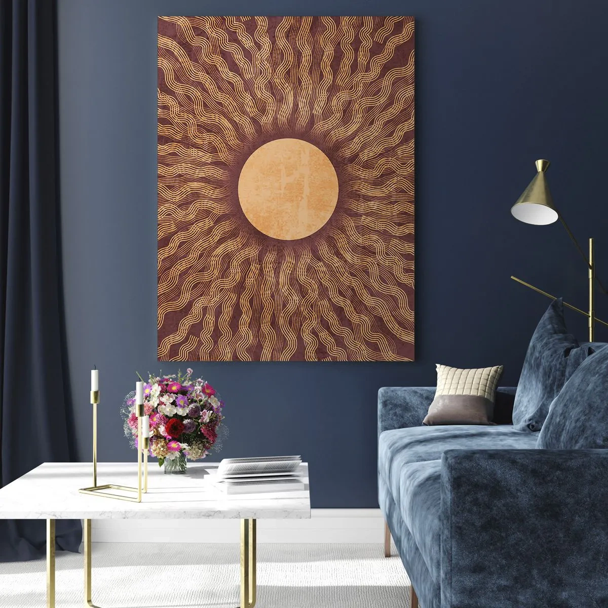 Impression sur verre - Image sur verre - Motif ensoleillé avec des rayons sur un fond dans les tons marron - 80x120cm - Icône du soleil - Décoration murale moderne pour le salon et la chambre ARTTOR