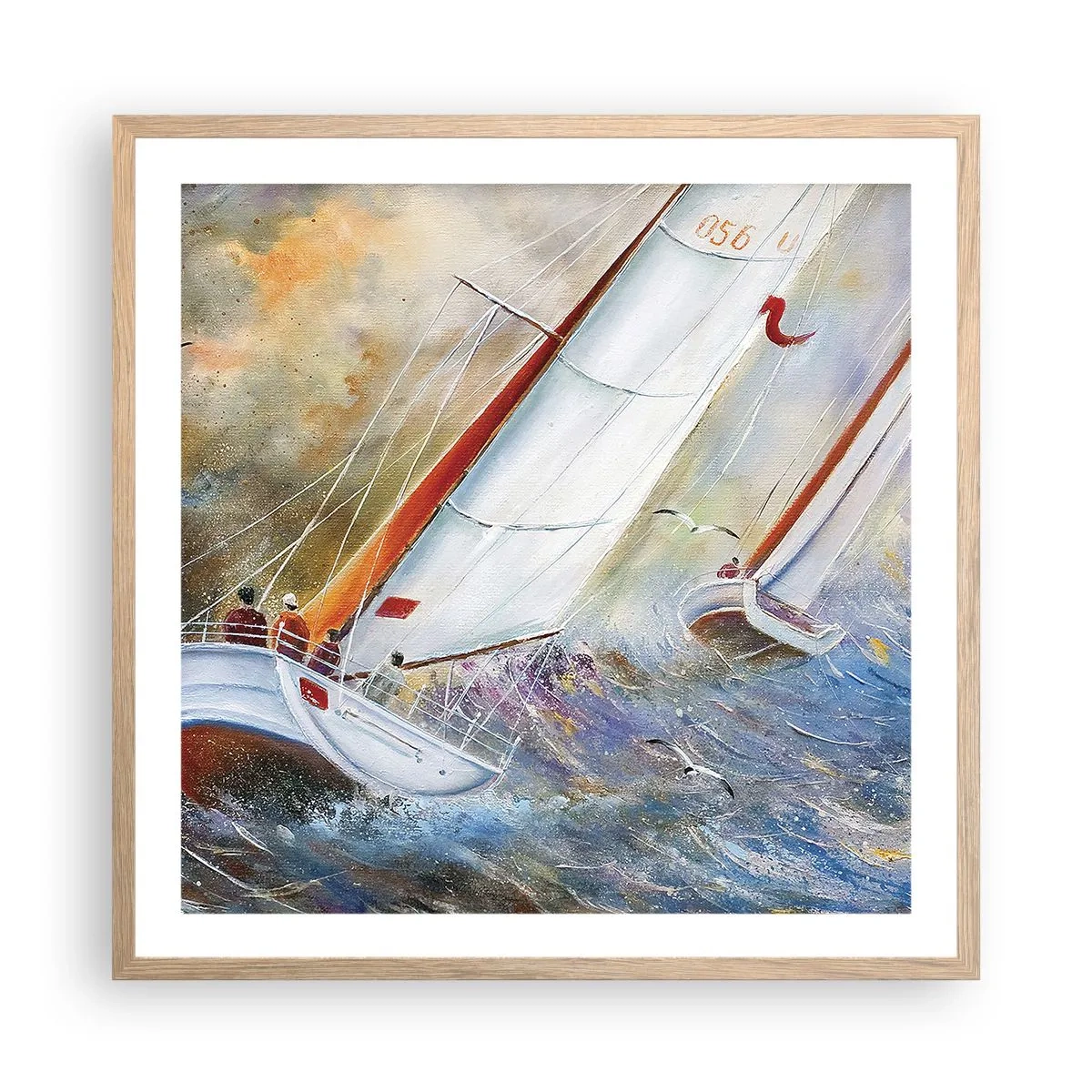 Affiche dans un chêne clair - Poster - Concourir sur les vagues - 60x60 cm