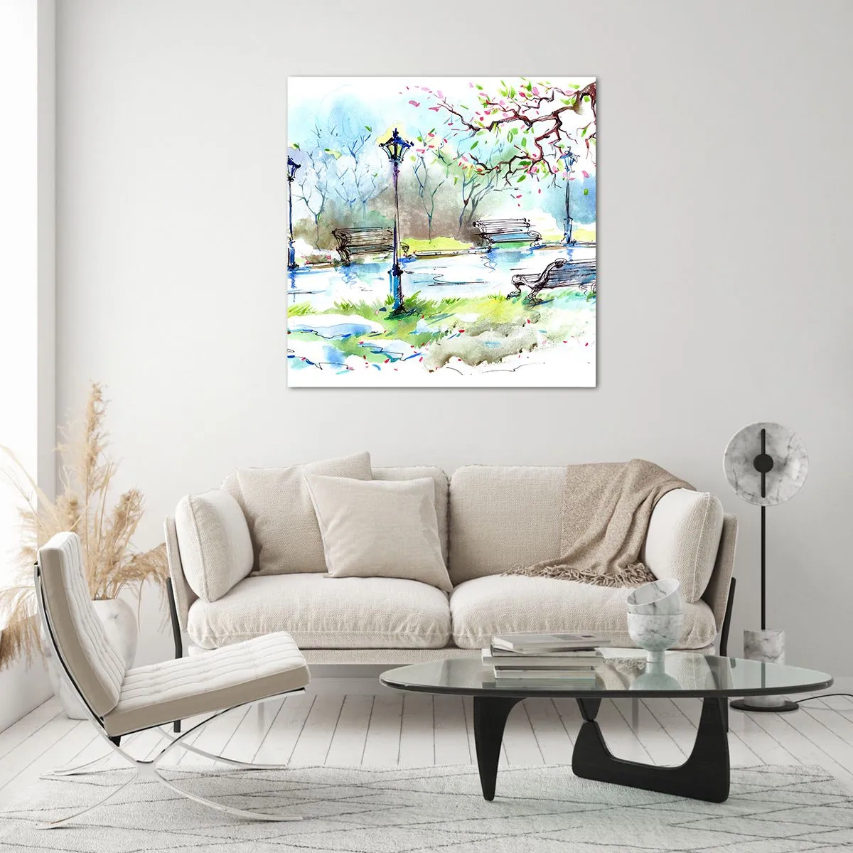 Impression sur verre - Image sur verre - Le charme du silence d'un parc - 70x70 cm