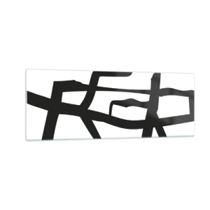 Impression sur verre - Image sur verre - Motif minimaliste noir et blanc avec des lignes géométriques - 140x50cm - Conception noir et blanc - Décoration murale moderne pour le salon et la chambre ARTTOR