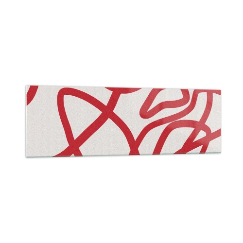 Impression sur verre - Image sur verre - Lignes abstraites rouges sur fond blanc - 160x50cm - Rouge sur blanc - Décoration murale moderne pour le salon et la chambre ARTTOR