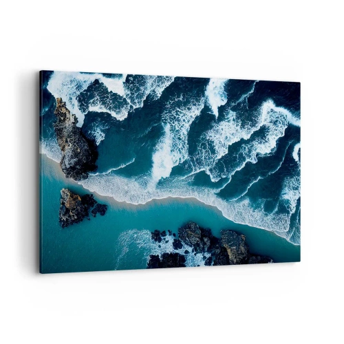 Impression sur toile - Image sur toile - Vue aérienne des vagues s'écrasant sur le rivage - 120x80cm - Enveloppé par les vagues - Décoration murale moderne pour le salon et la chambre ARTTOR