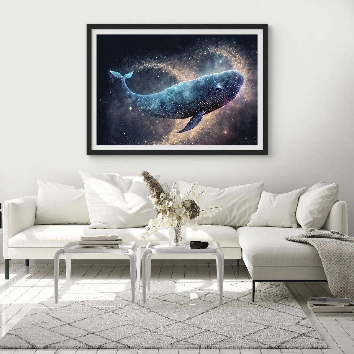 Affiche dans un cadre noir - Poster - Une baleine spatiale avec une galaxie en arrière-plan - 70x50cm - Un tel monde existe… - Décoration murale moderne pour le salon et la chambre ARTTOR