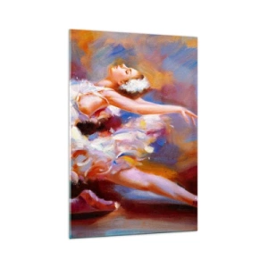 Impression sur verre - Image sur verre - Une ballerine dans une pose dynamique parmi des couleurs pastel. - 70x100cm - La grâce du cygne - Décoration murale moderne pour le salon et la chambre ARTTOR